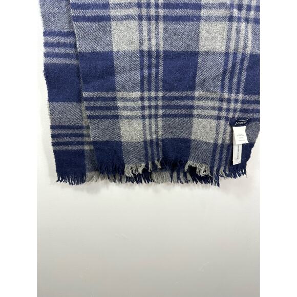 J. Crew Wool Baby Alpaca Scarf Blue Grey Plaid 68x12 - Picture 6 of 8